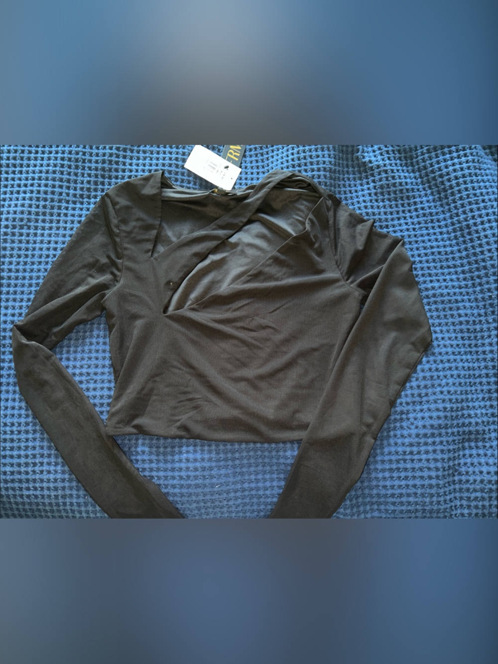 AFRM Black Long Sleeve Mesh Cutout Crop Top